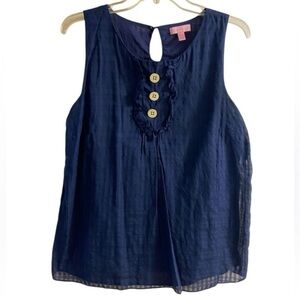Lilly Pulitzer Deep Blue Sleeveless Top with Button Accents silk blend Sz 12